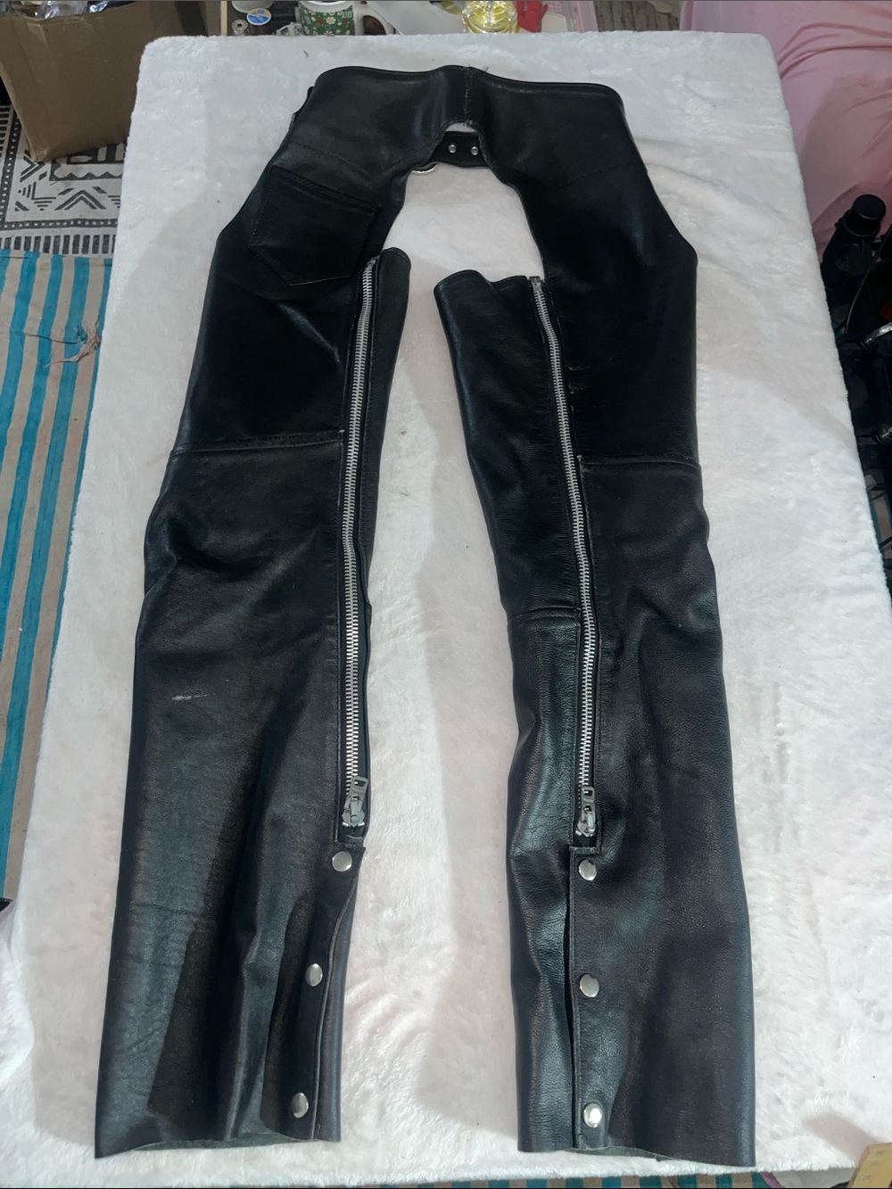 STEER BRAND Leather Motorcycle Chaps Small Womens Black Great Condition